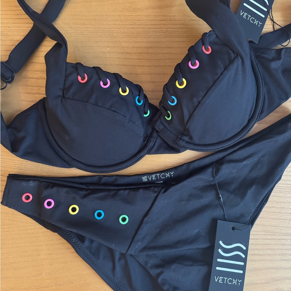 Vetchy Laguna Black Bikini with Colorful Eyelets new with tags